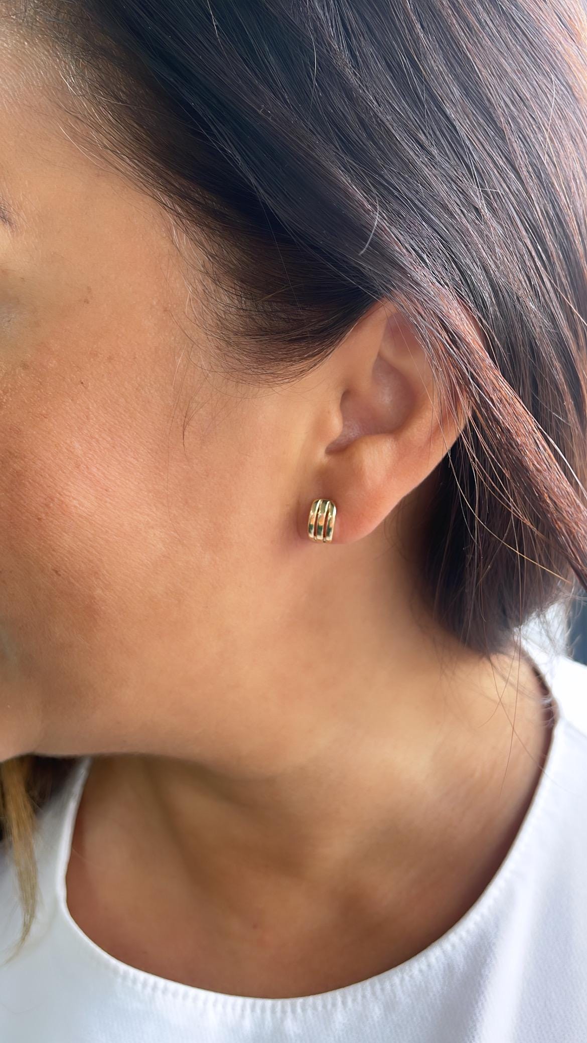 18k Gold Filled Open Smooth Tiny 3 Rowwed Earring Stud