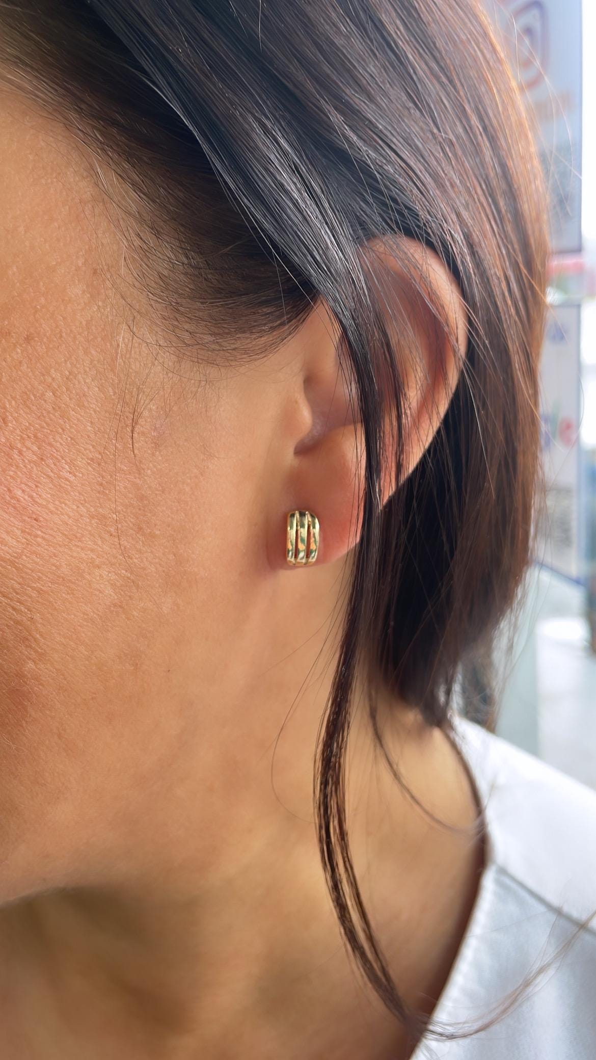 18k Gold Filled Open Smooth Tiny 3 Rowwed Earring Stud