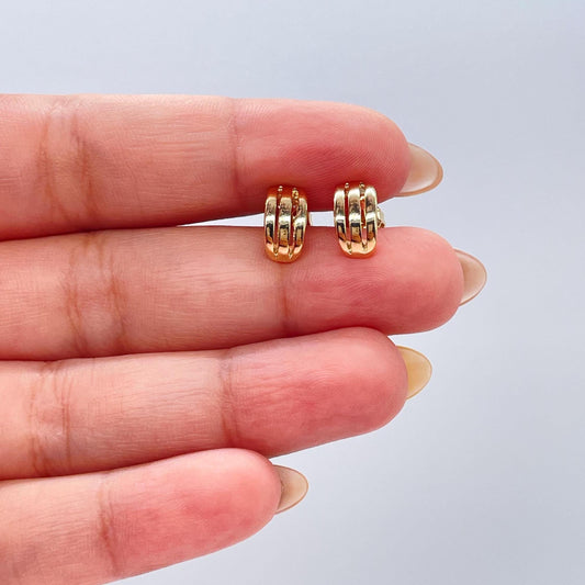 18k Gold Filled Open Smooth Tiny 3 Rowwed Earring Stud