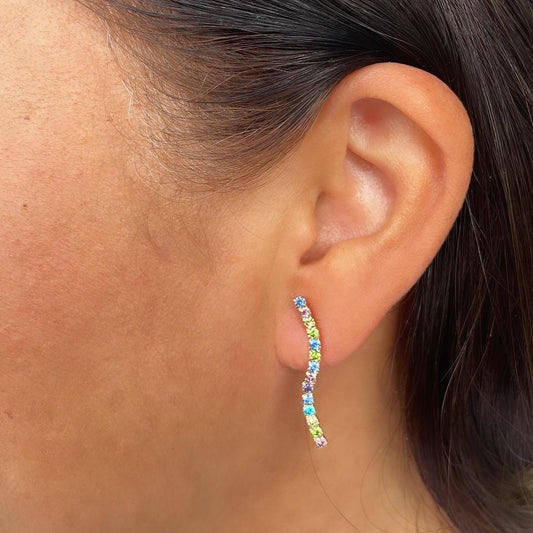 18k Gold Filled Dainty Colorful CZ Pave Line Stud Earring