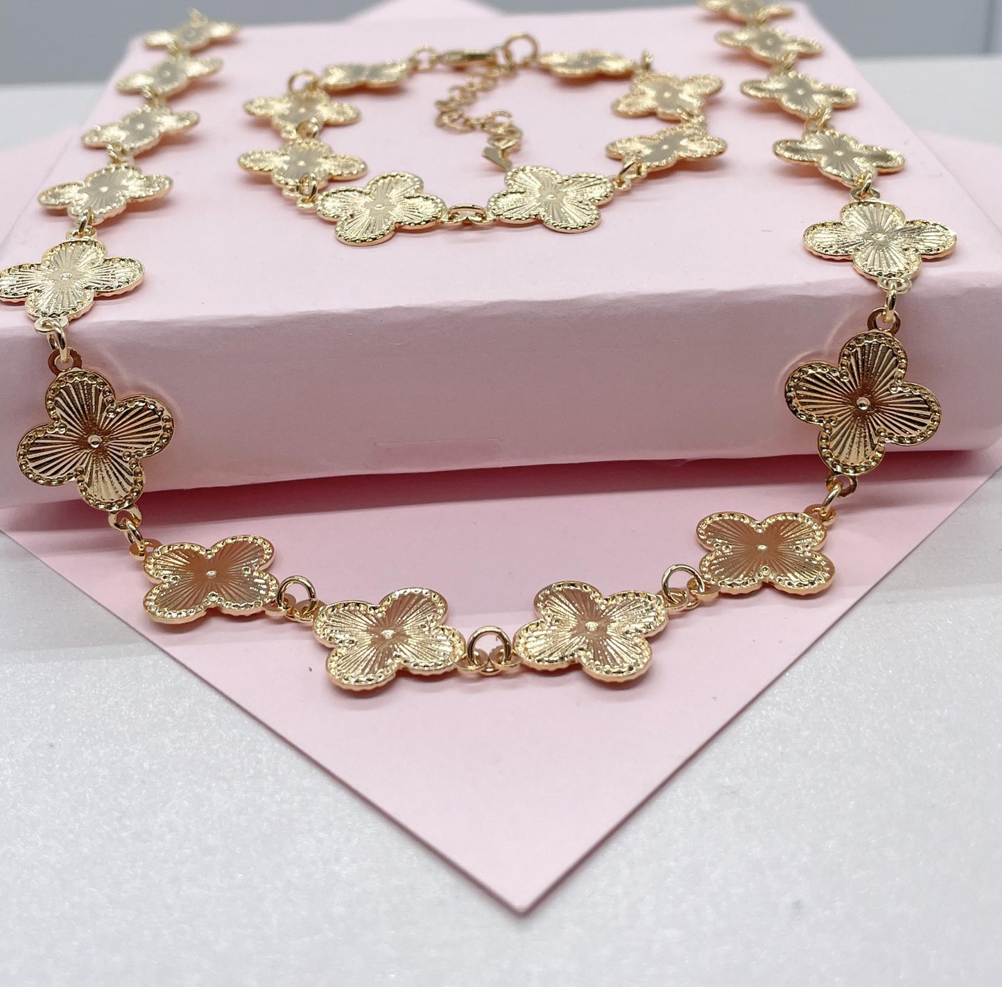 18k Gold Filled Sunburst Flower Charm Link Bracelet