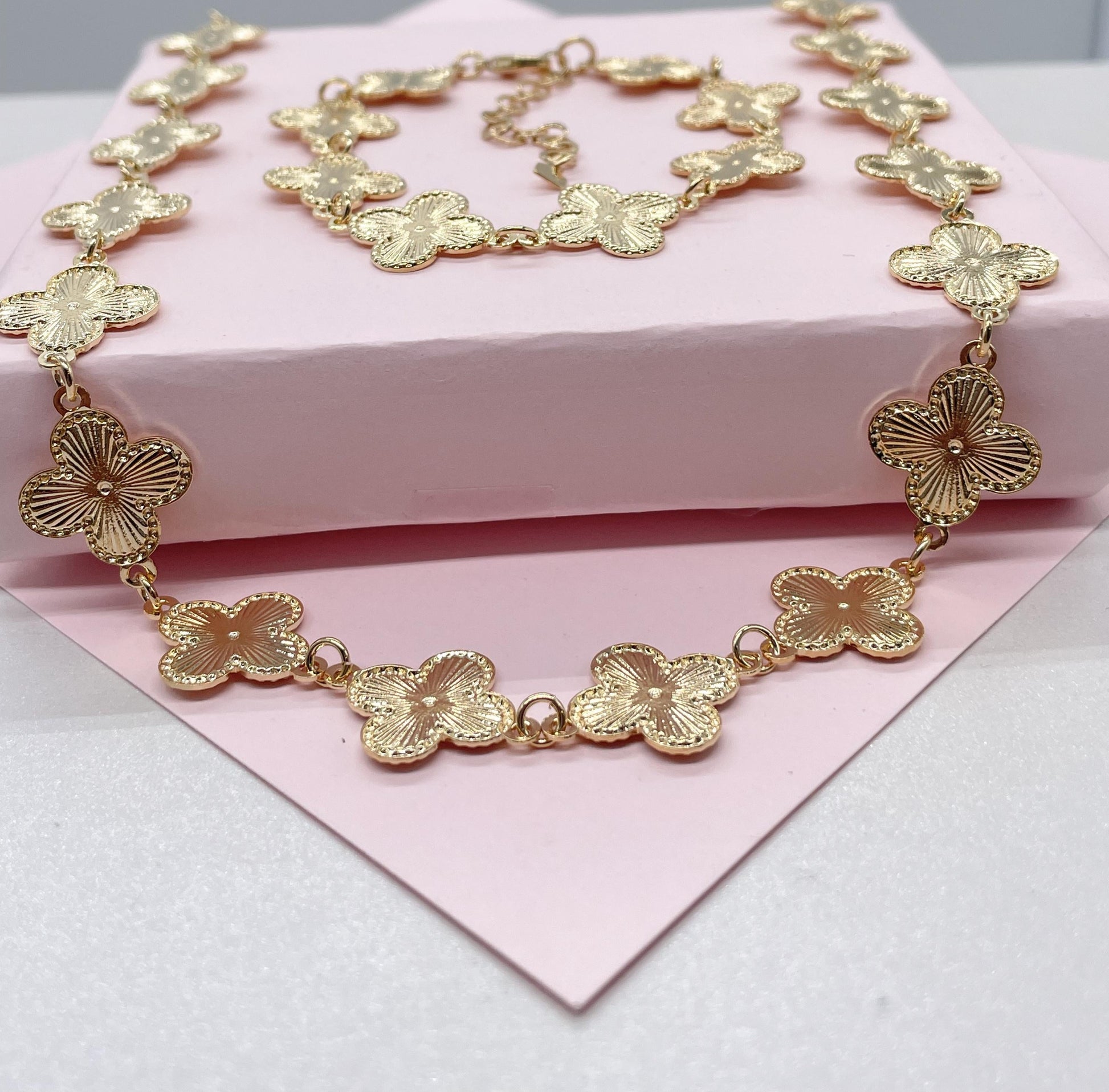 18k Gold Filled Sunburst Flower Charm Link Bracelet