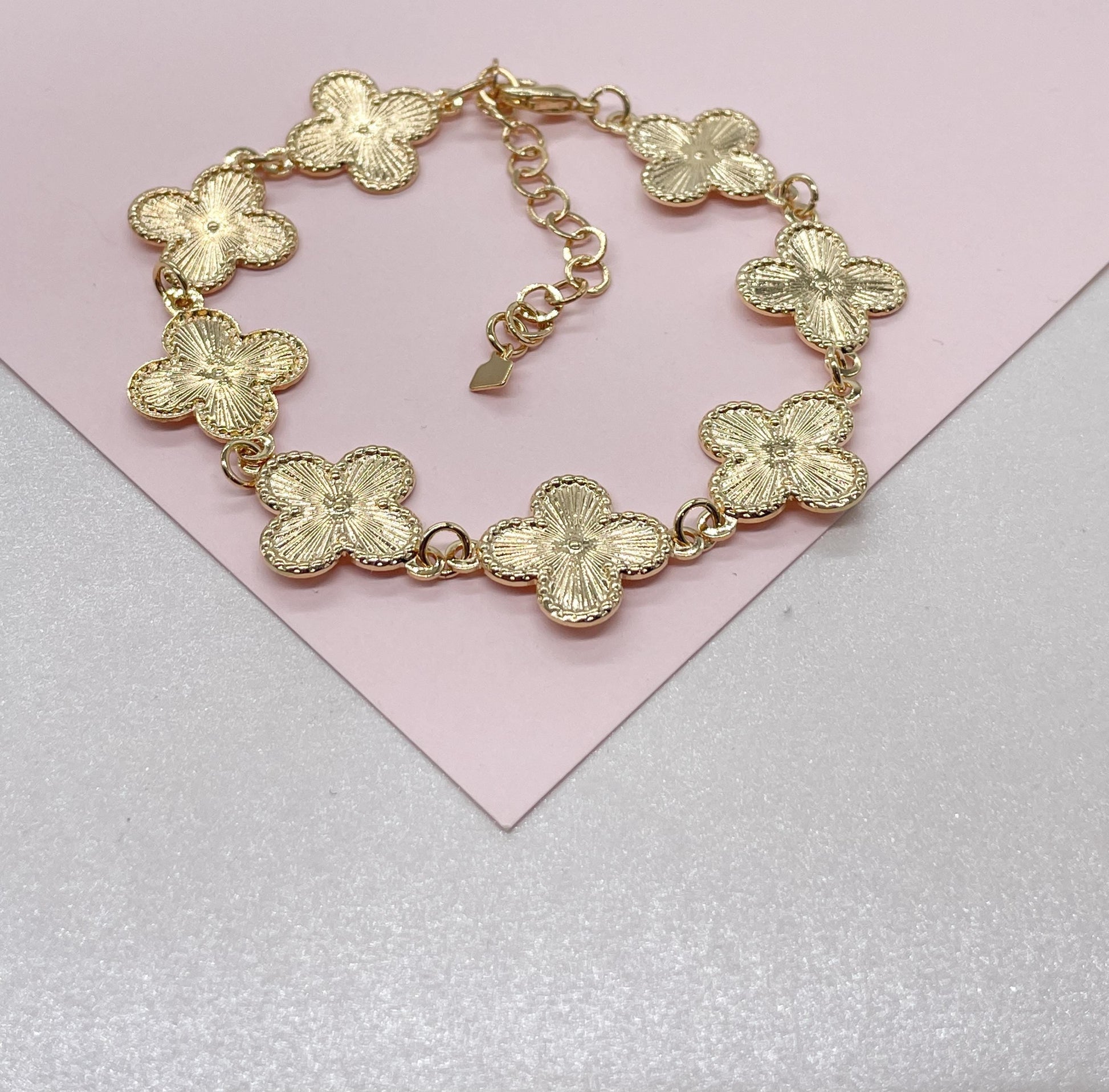 18k Gold Filled Sunburst Flower Charm Link Bracelet