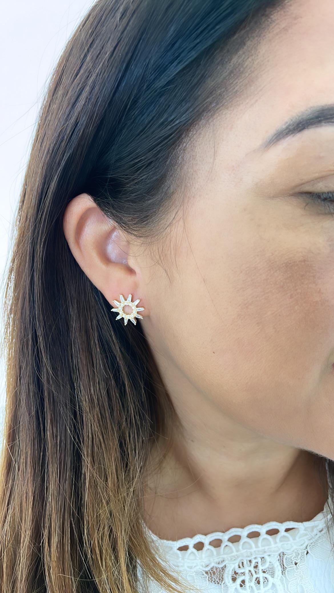 18k Gold Filled Sunburst Pearl Earring Crowned with CZ