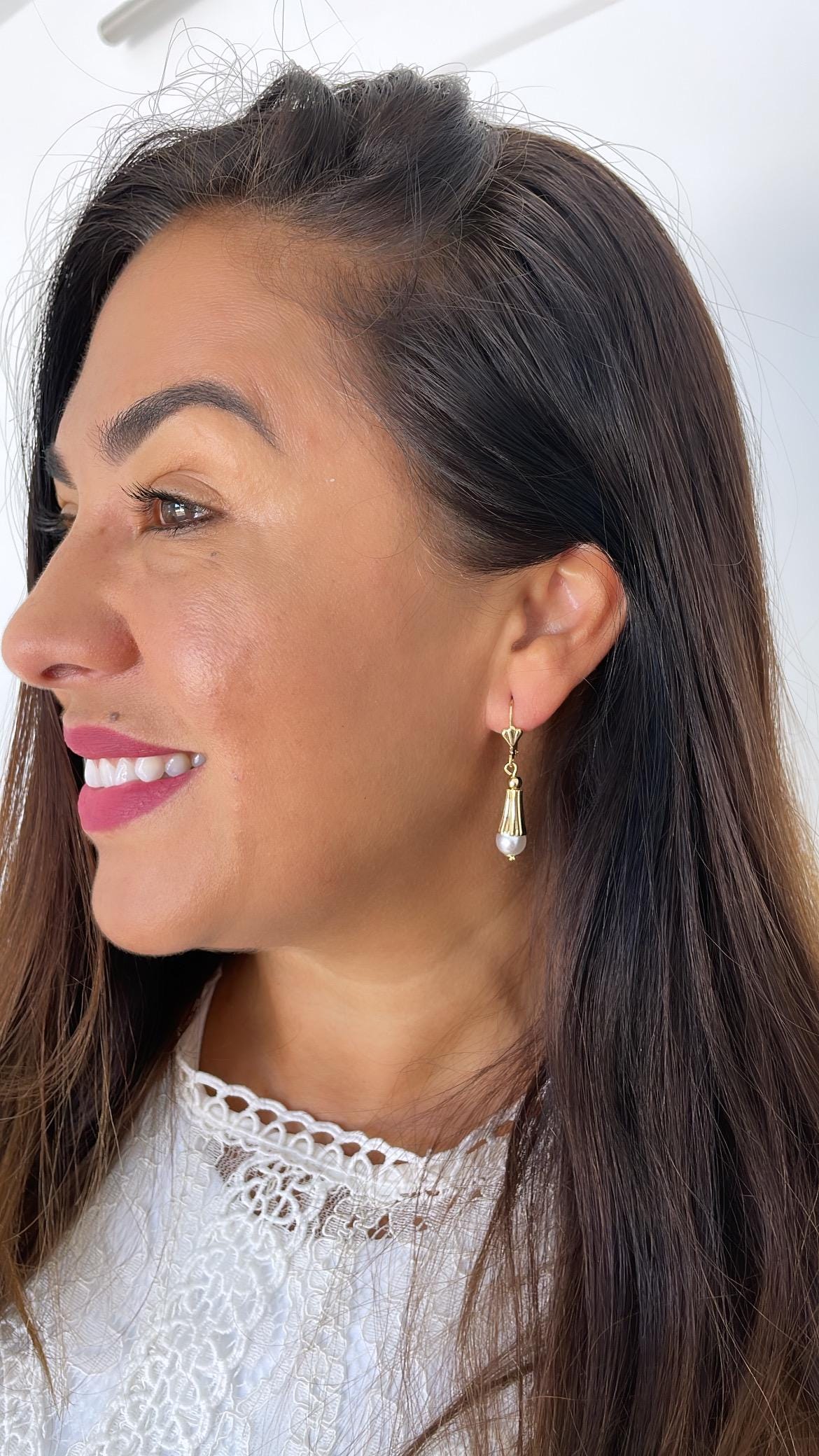 18k Gold Filled Cylinder-Cone Shape Drop Earring featuring a Small Smooth Pearl