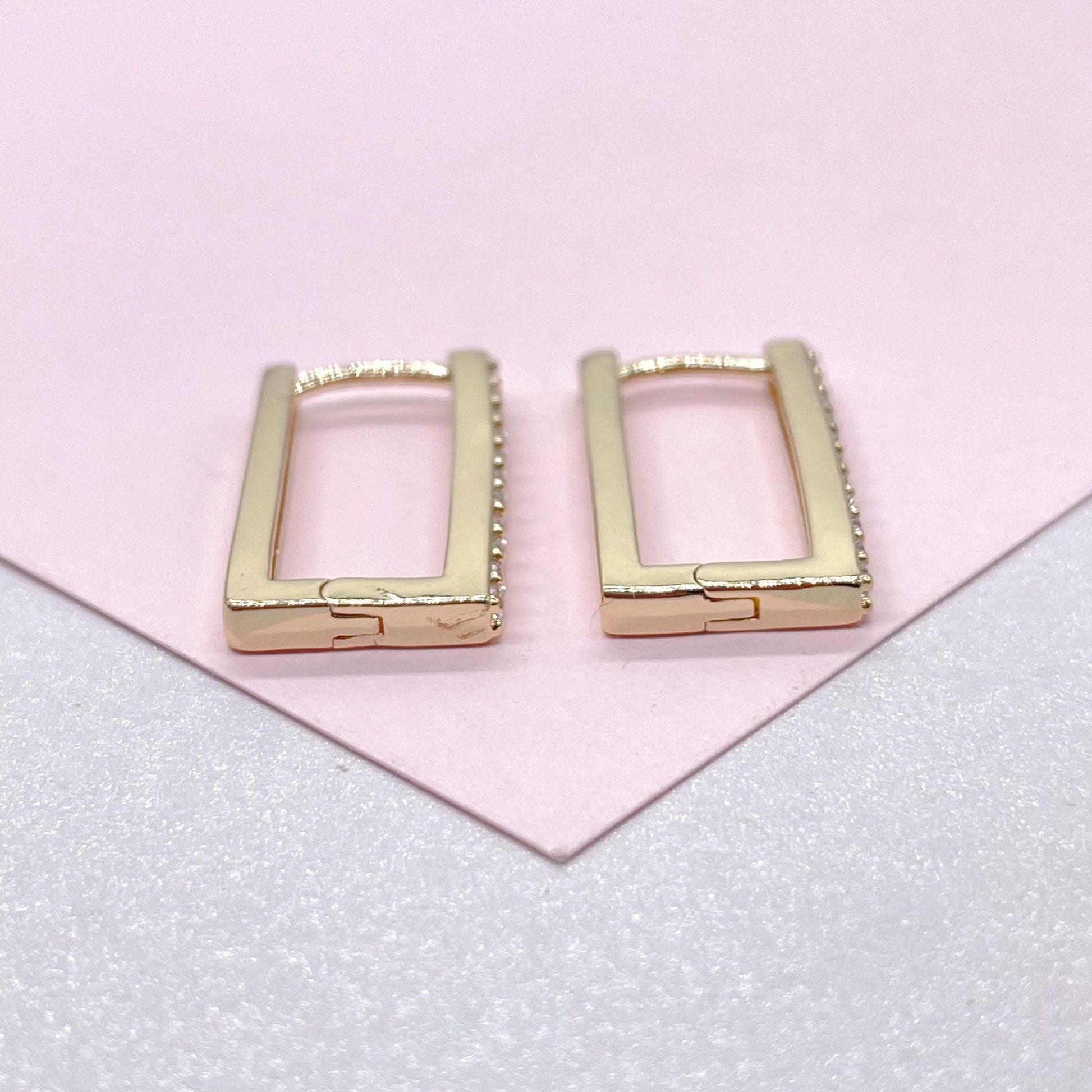 18k Gold Filled Minimalist Rectangle CZ Pave Hoop Earring