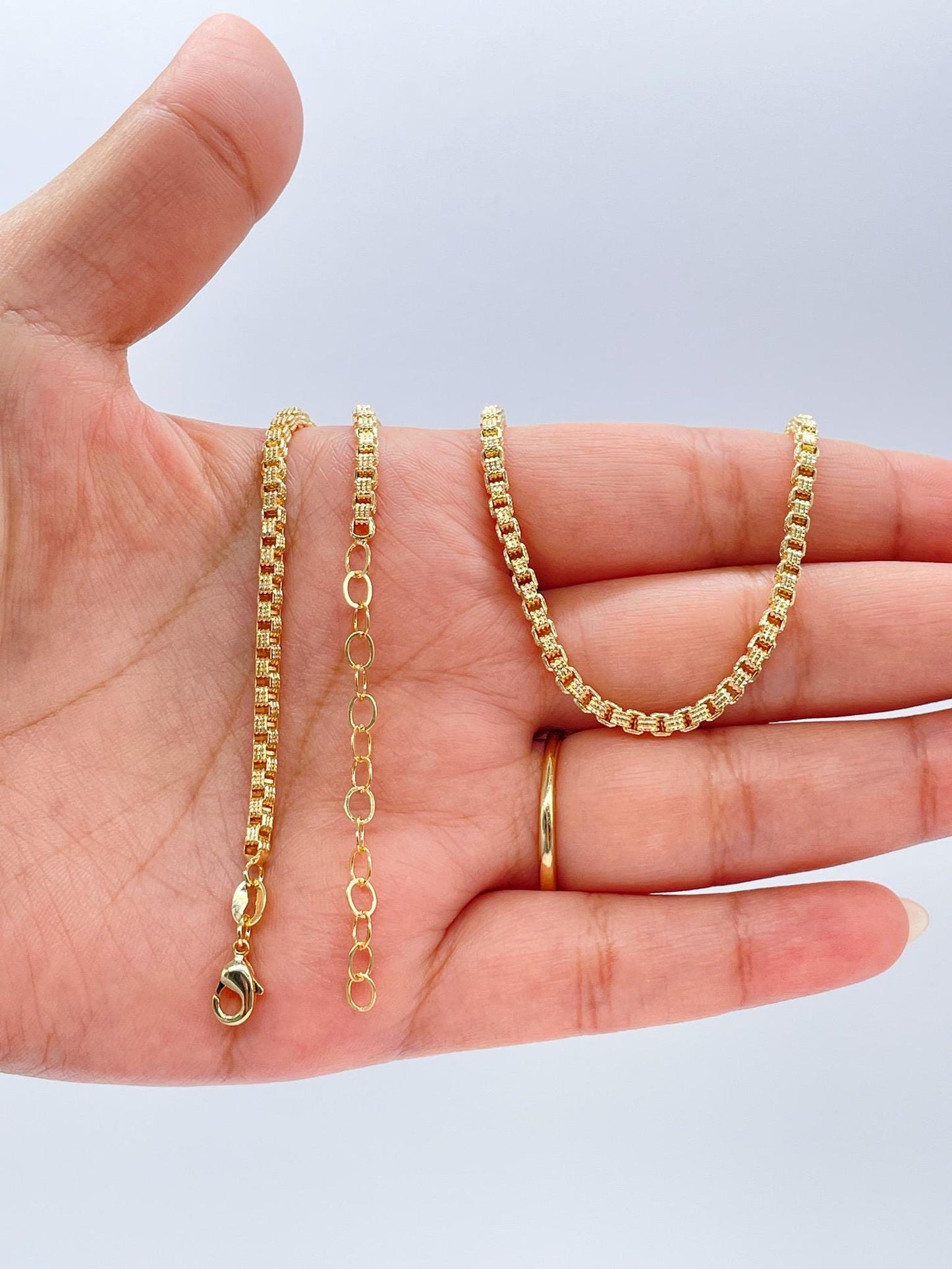 18k Gold Filled Scored Texture XL Link 3mm Box Chain Necklace