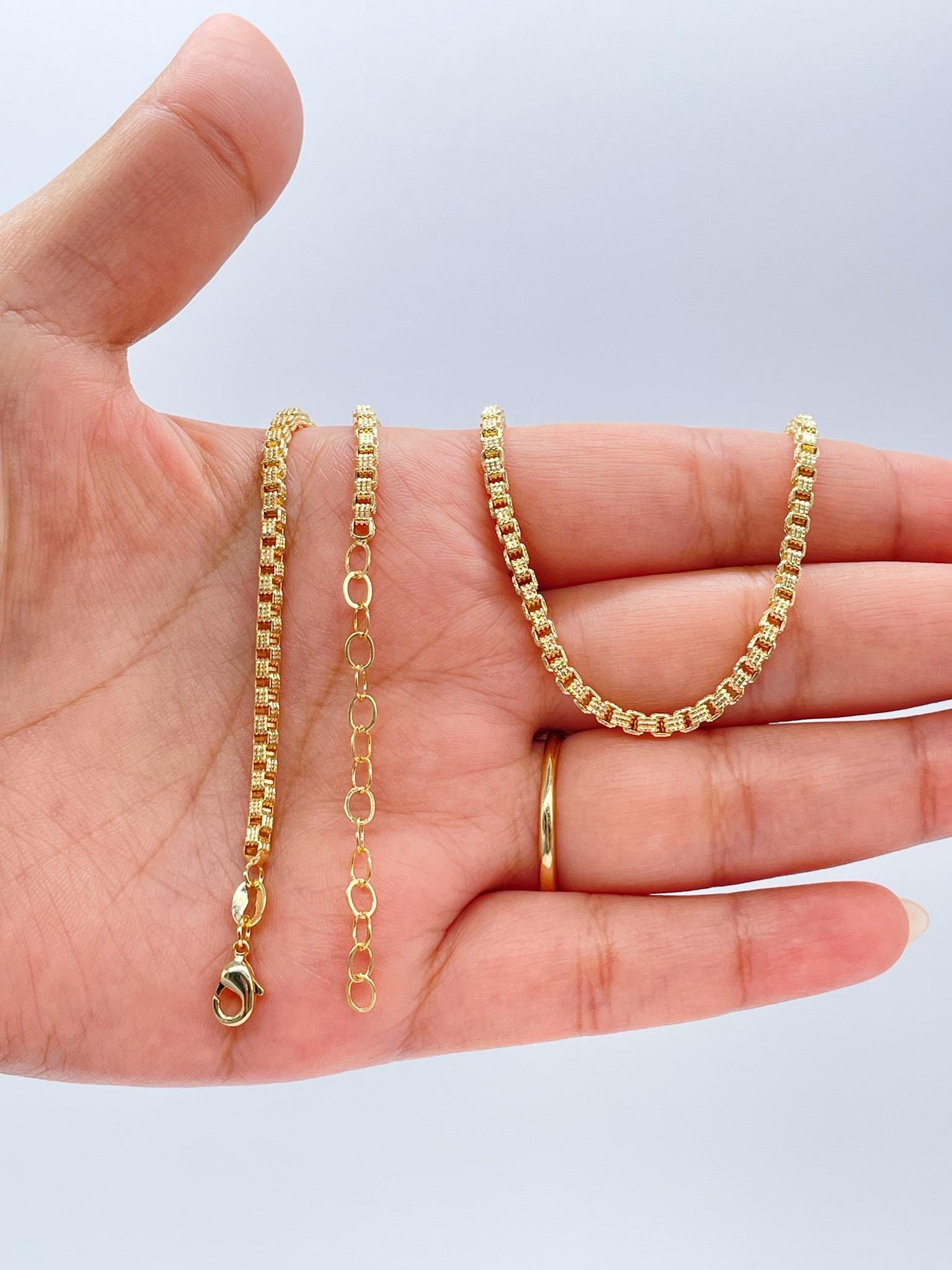 18k Gold Filled Scored Texture XL Link 3mm Box Chain Necklace