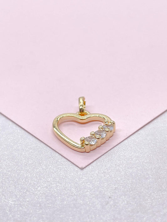18k Gold Filled Smooth Heart Pendant With Round CZ Stones on Edge