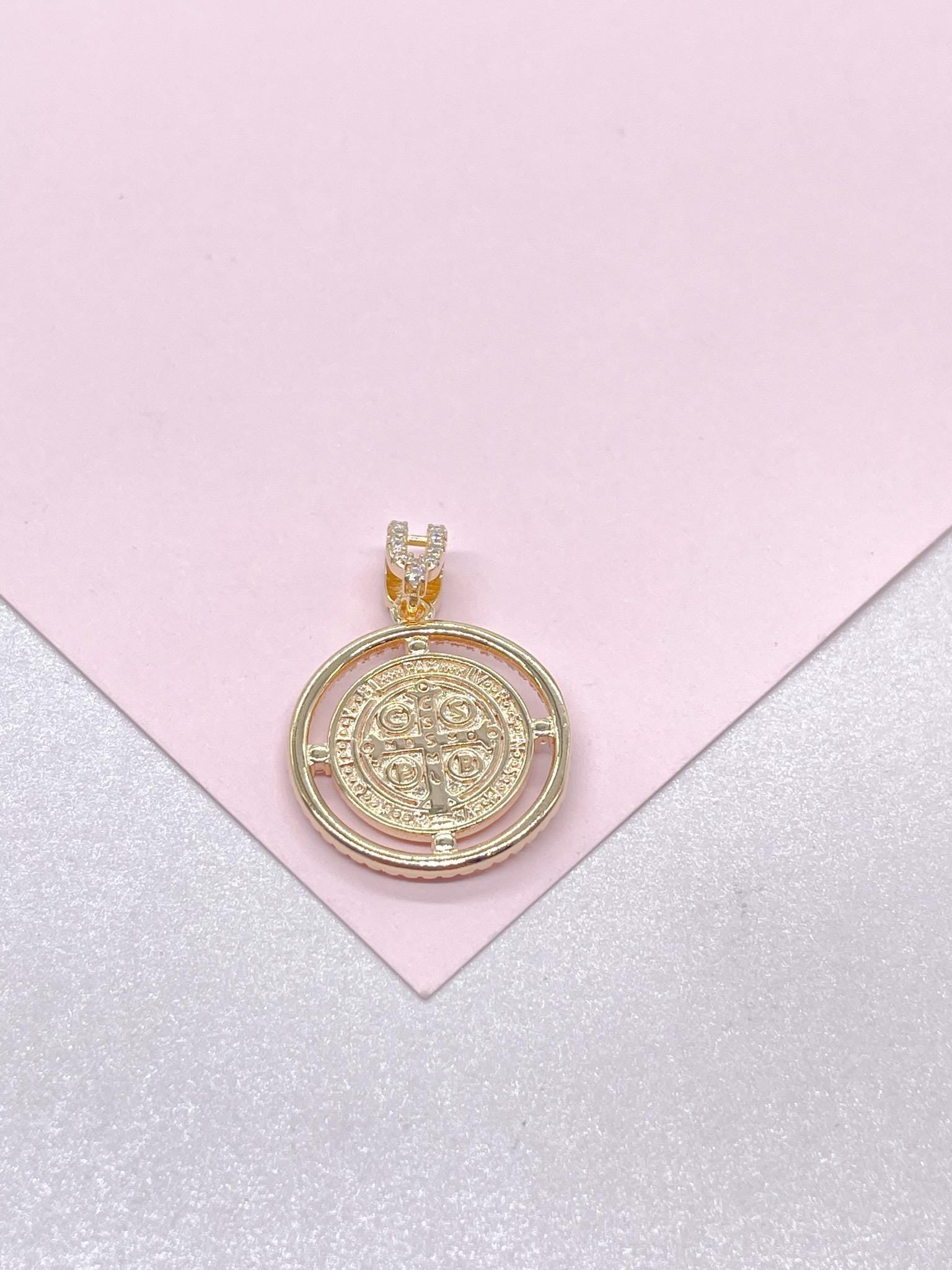 Sophisticated 18k Gold Filled St. Benedict Charmed Crowned With Micro CZ Stones