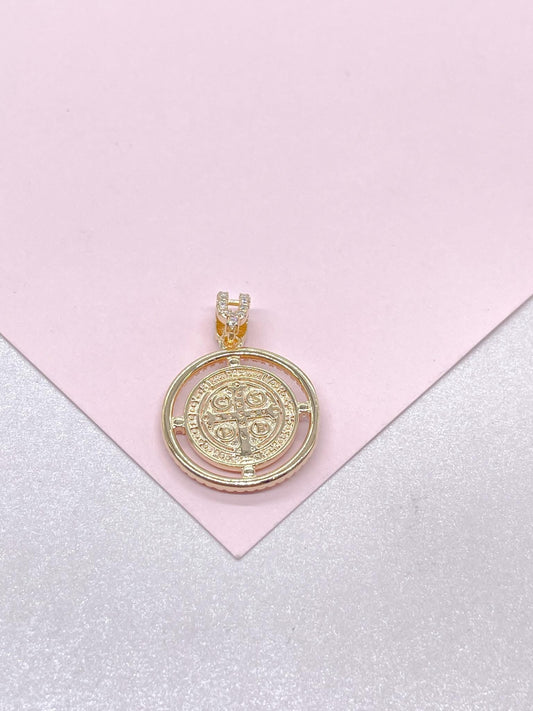Sophisticated 18k Gold Filled St. Benedict Charmed Crowned With Micro CZ Stones