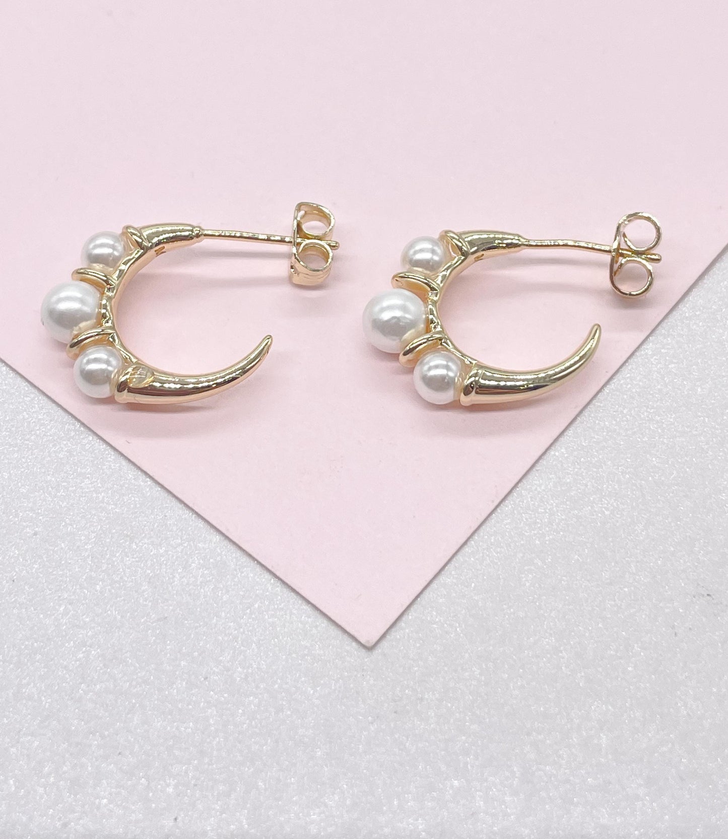 18k Gold Filled Smooth Gold Plain Hoop With Peal Beads Engraved