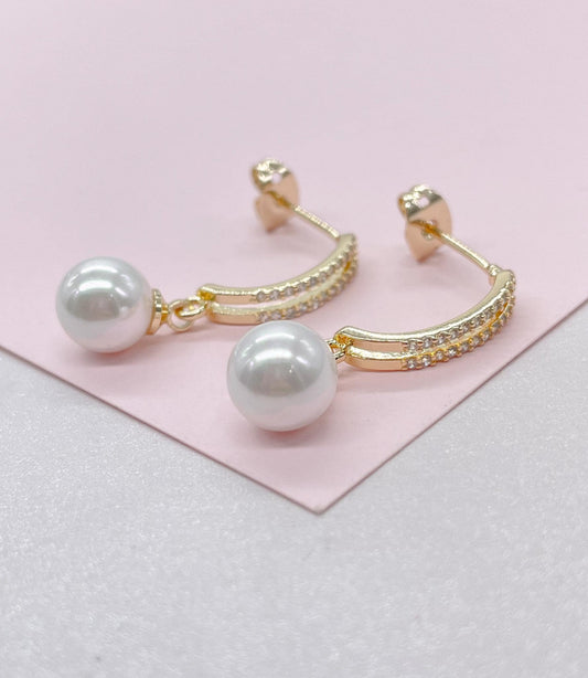 18k Gold Filled Dangling Drop Earring With Smooth Pearl on the bottom