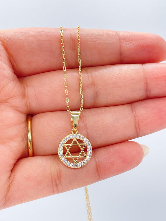 18k Gold Filled Star of David Pendant Crowned with CZ Stones