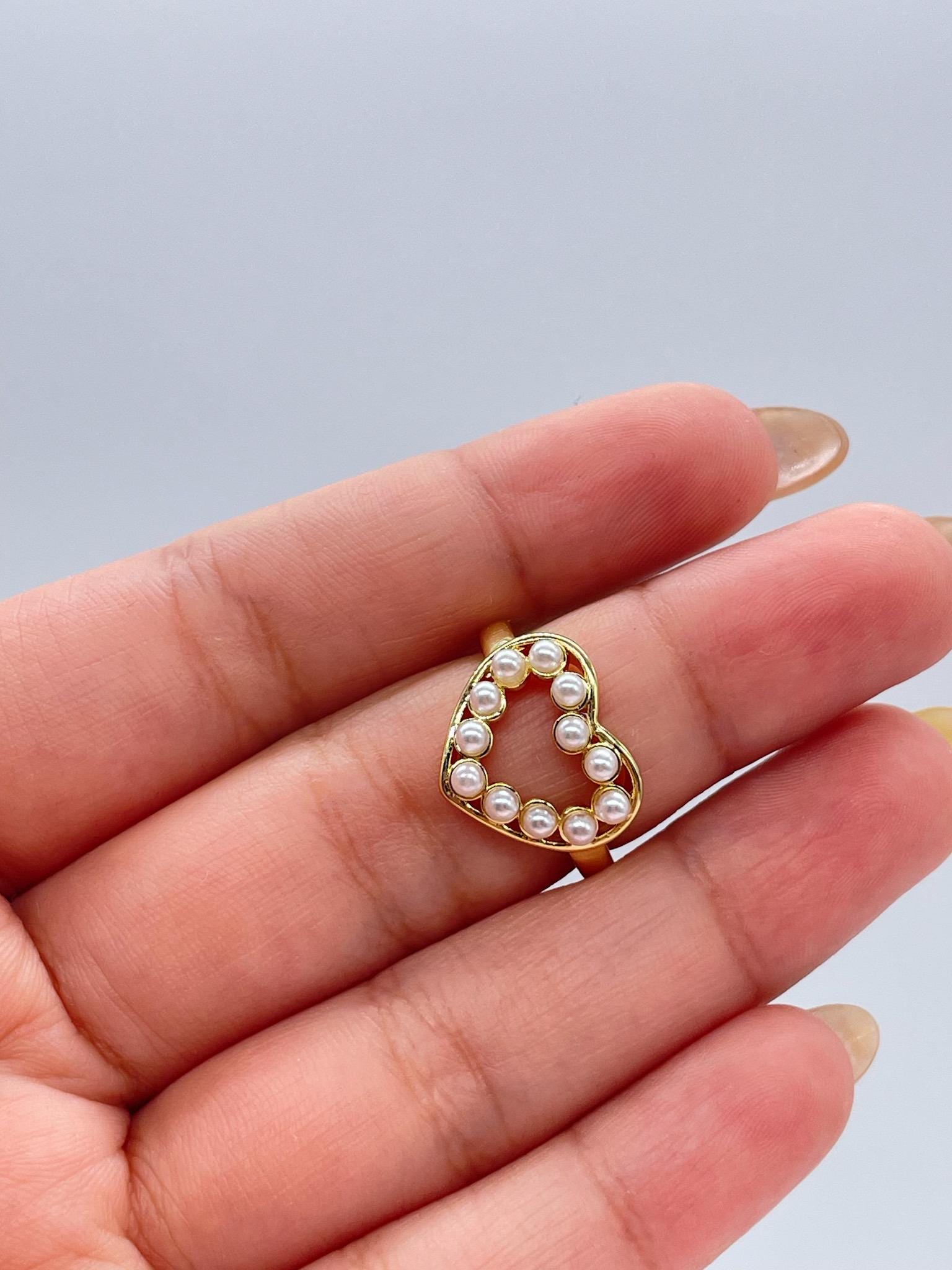 Adjustable 18k Gold Filled Pearl Heart Outline Ring