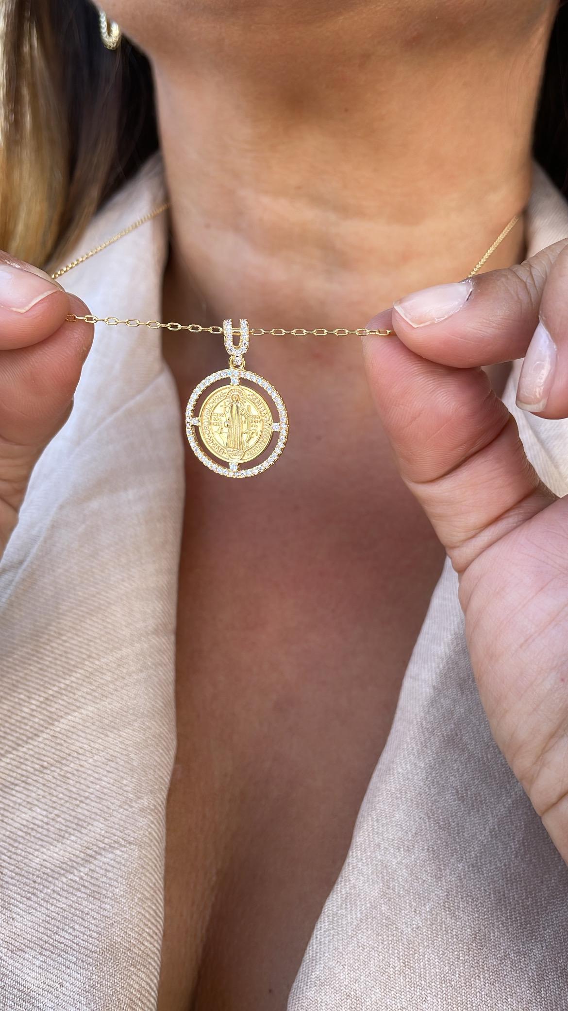 Sophisticated 18k Gold Filled St. Benedict Charmed Crowned With Micro CZ Stones