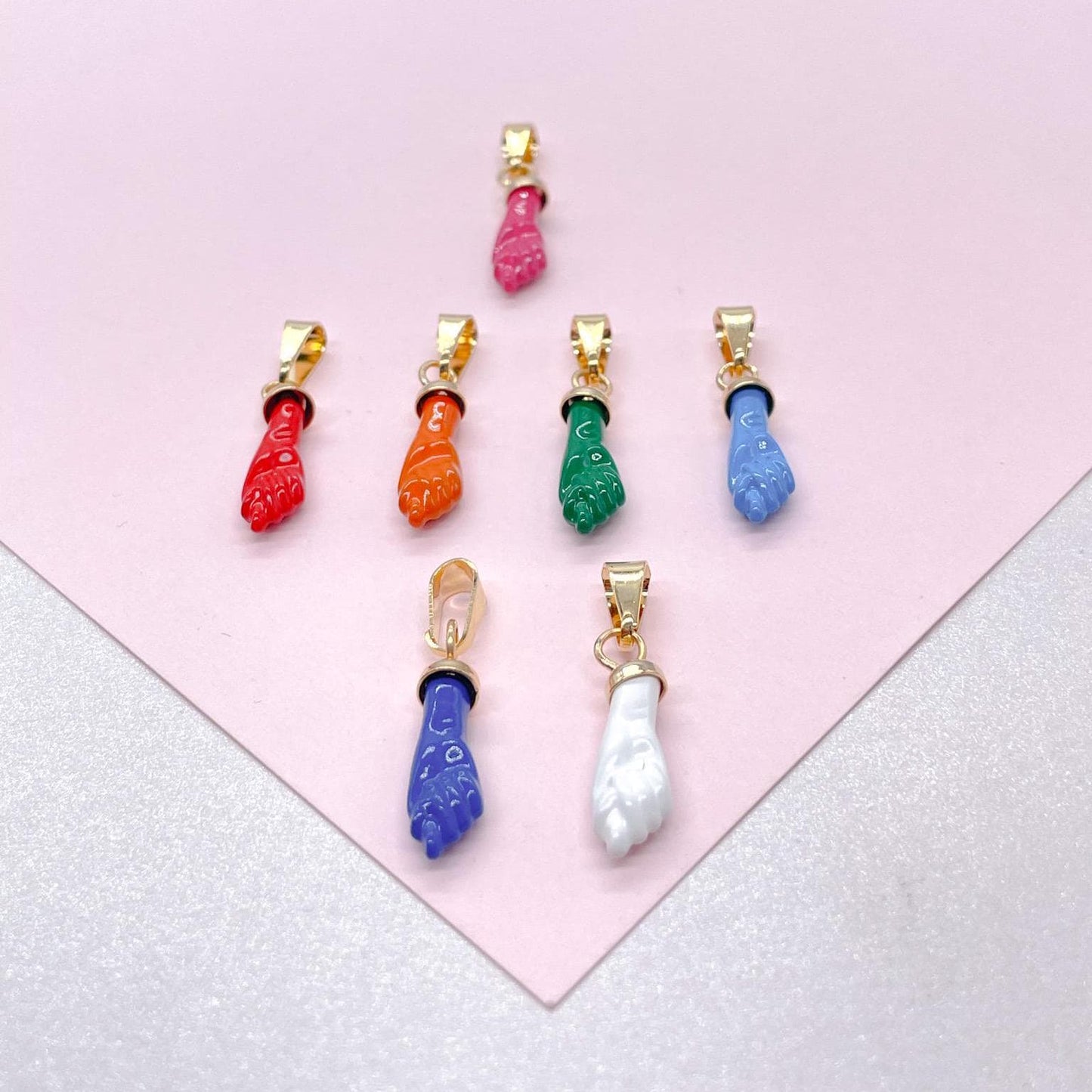 18k Gold Filled Figa Charm: Colorful Hand Pendant, Jewelry Making (15mm)