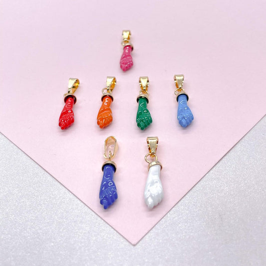 18k Gold Filled Figa Charm: Colorful Hand Pendant, Jewelry Making (15mm)