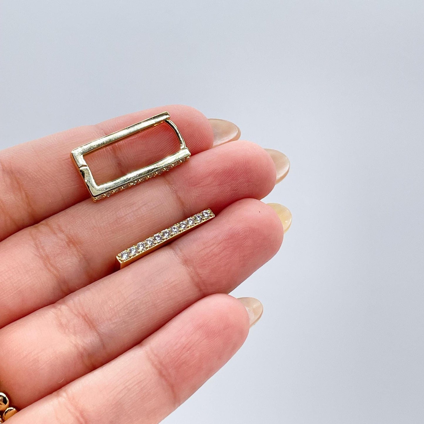 18k Gold Filled Minimalist Rectangle CZ Pave Hoop Earring