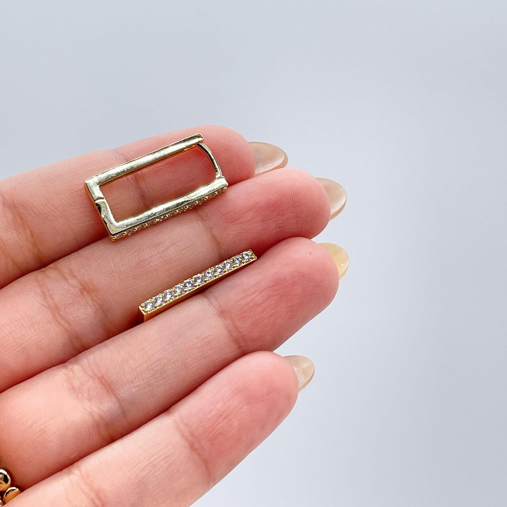 18k Gold Filled Minimalist Rectangle CZ Pave Hoop Earring
