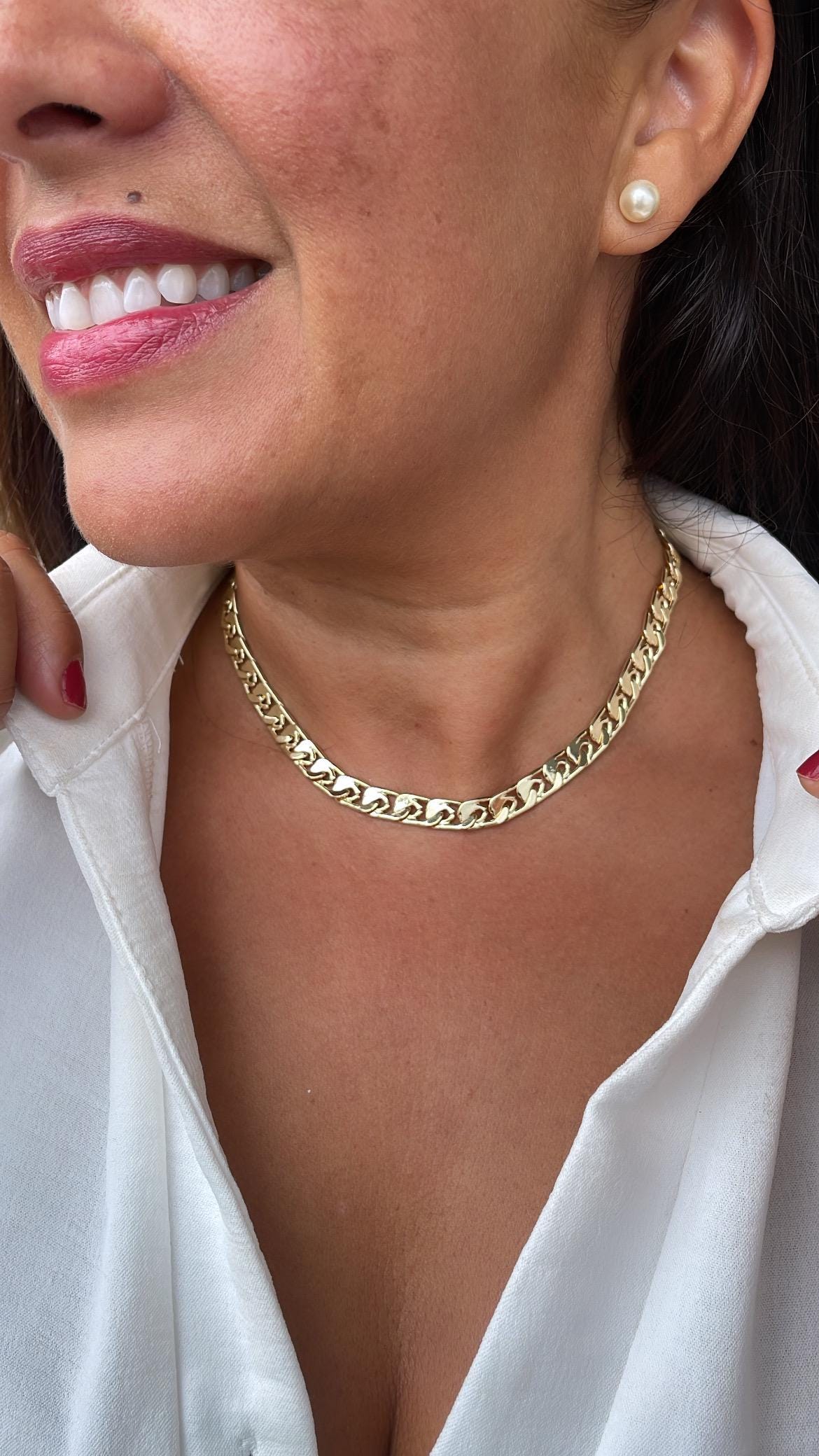 18k Gold Filled Flat Rectangle Linked Chain & Bracelet