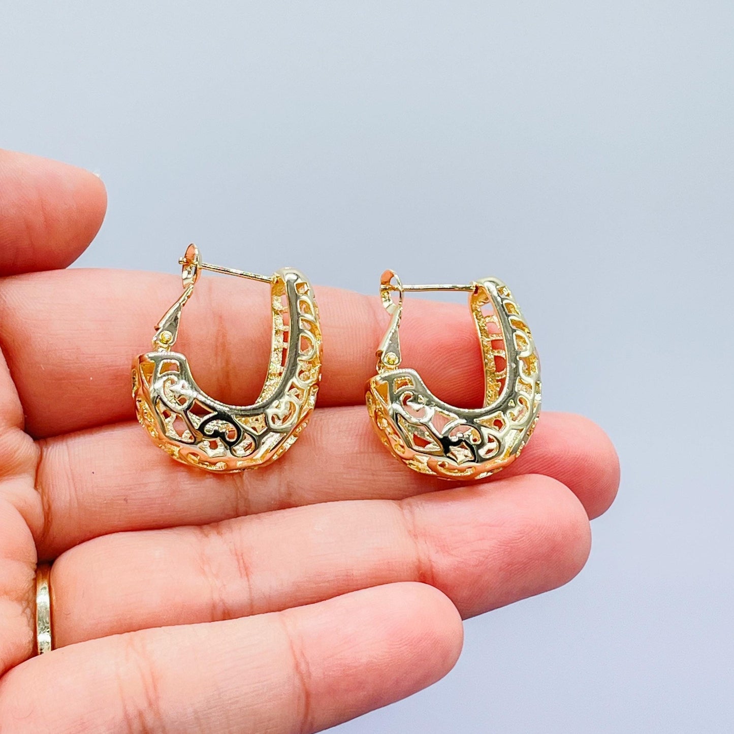 18k Gold Filled Drop Style Earrings With Engraved Patterns