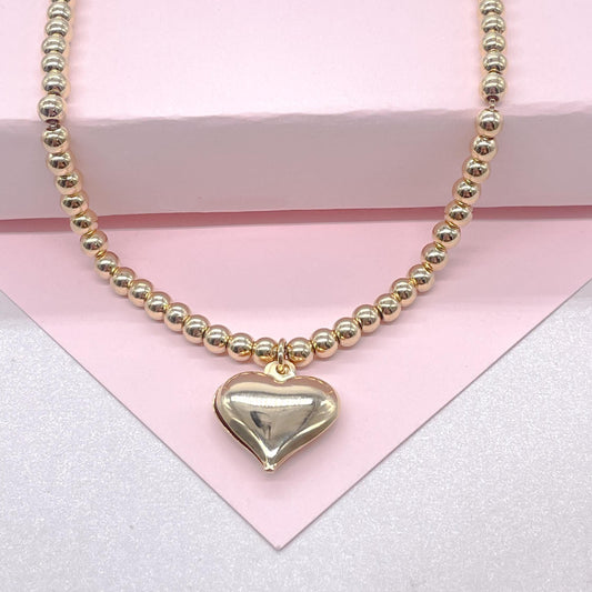 18k Gold Filled 4mm Beaded Choker With Heart Center