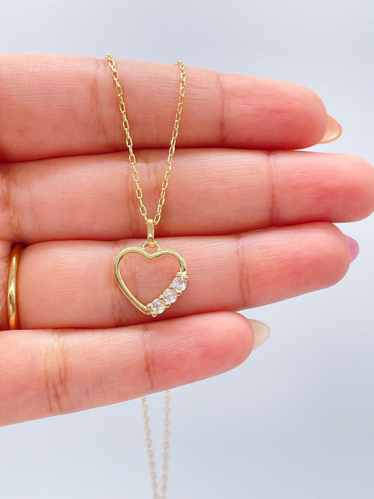 18k Gold Filled Smooth Heart Pendant With Round CZ Stones on Edge