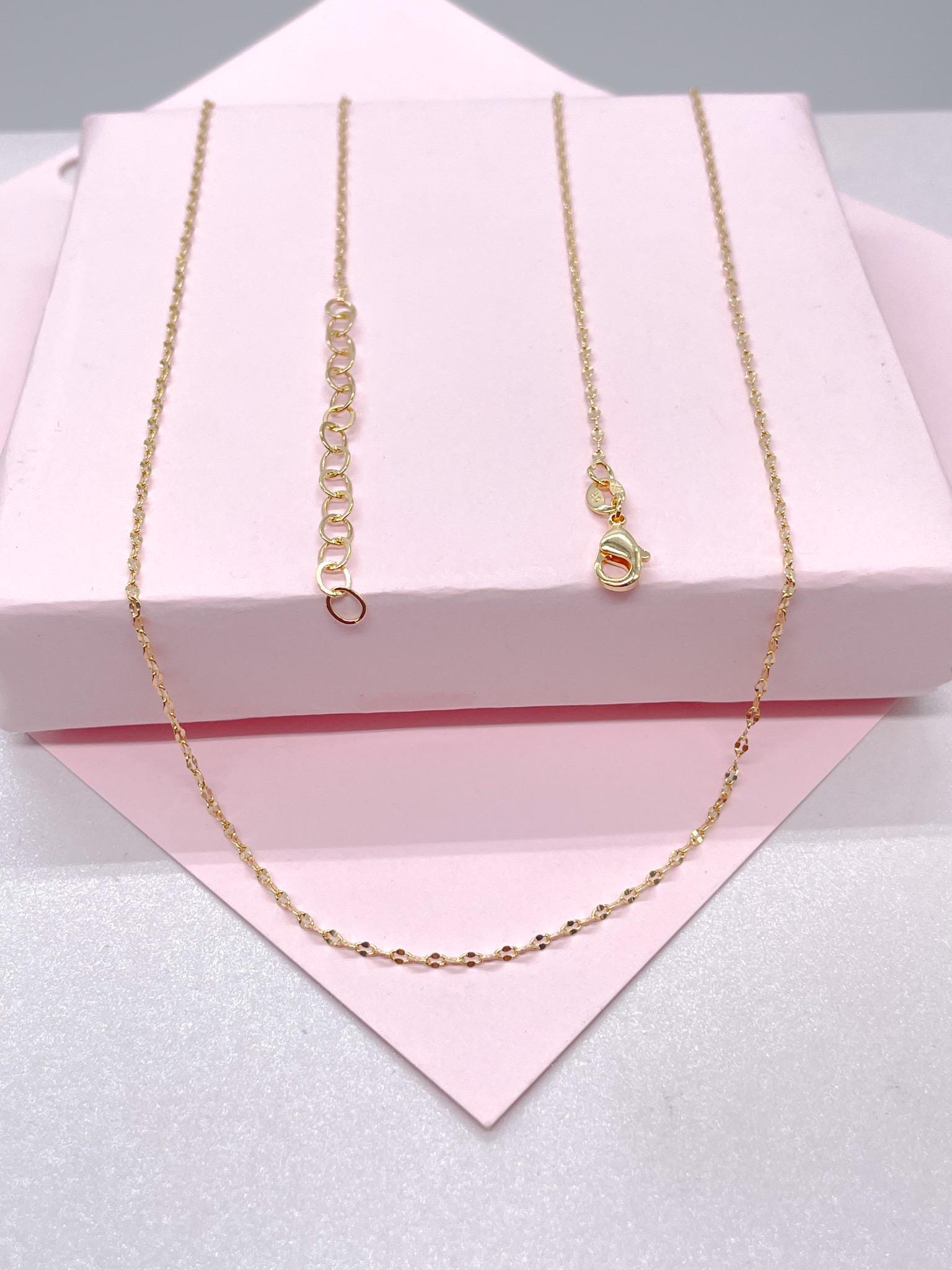 Dainty 18k Gold Filled Thin Sequin Mariner Link Chain