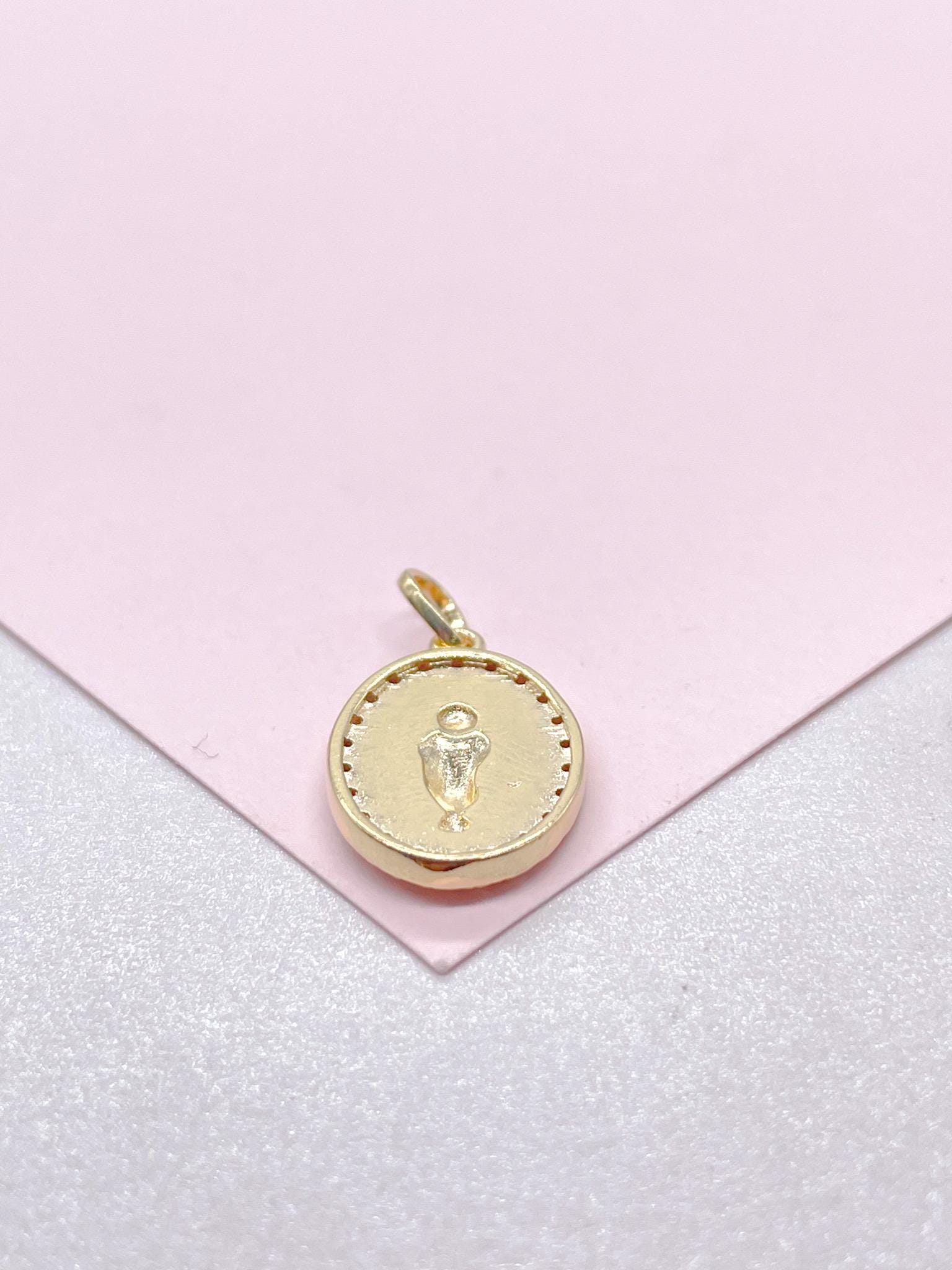 18k Gold Filled Virgin Mary Medallion Pendant Crowned with CZ Stones