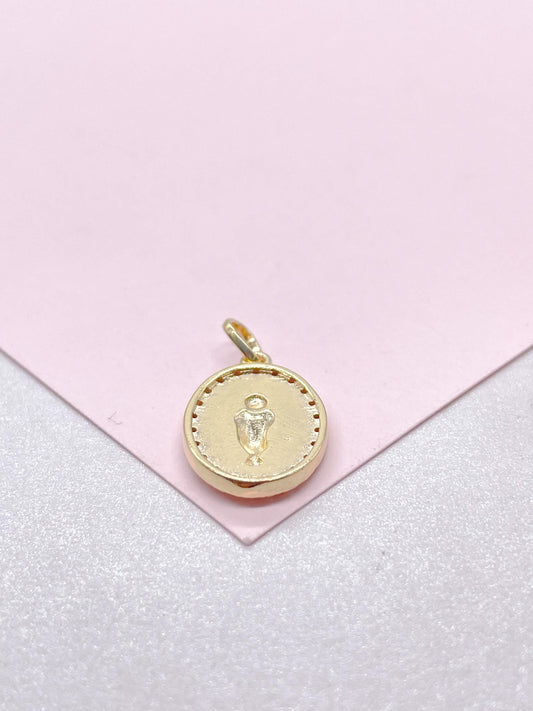 18k Gold Filled Virgin Mary Medallion Pendant Crowned with CZ Stones