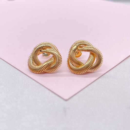 18k Gold Filled Open Loose Flat Herringbone love Knot Stud