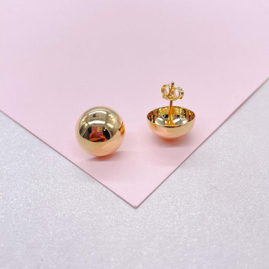 18k Gold Filled 12mm Half- Ball Stud Earring