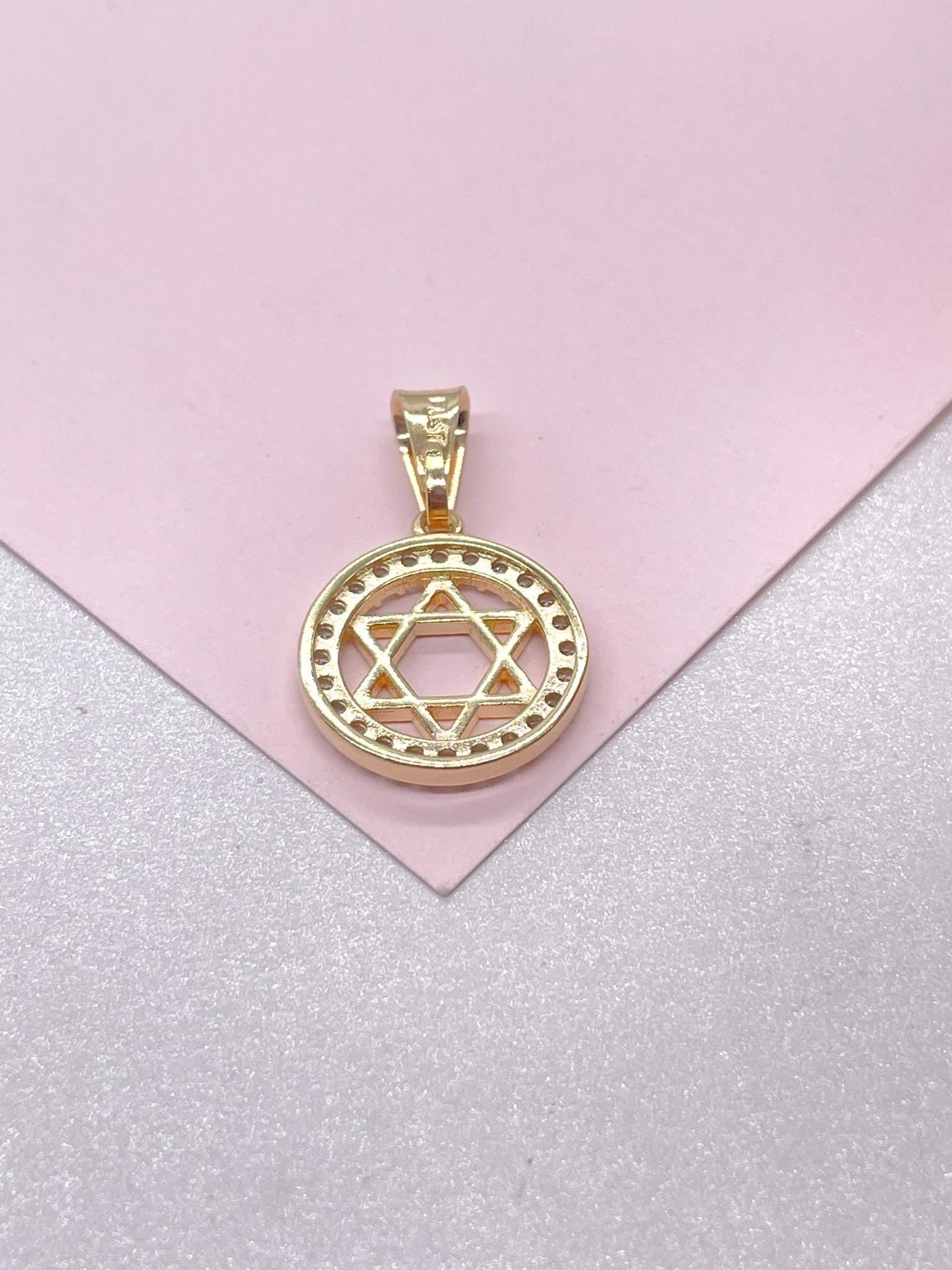 18k Gold Filled Star of David Pendant Crowned with CZ Stones