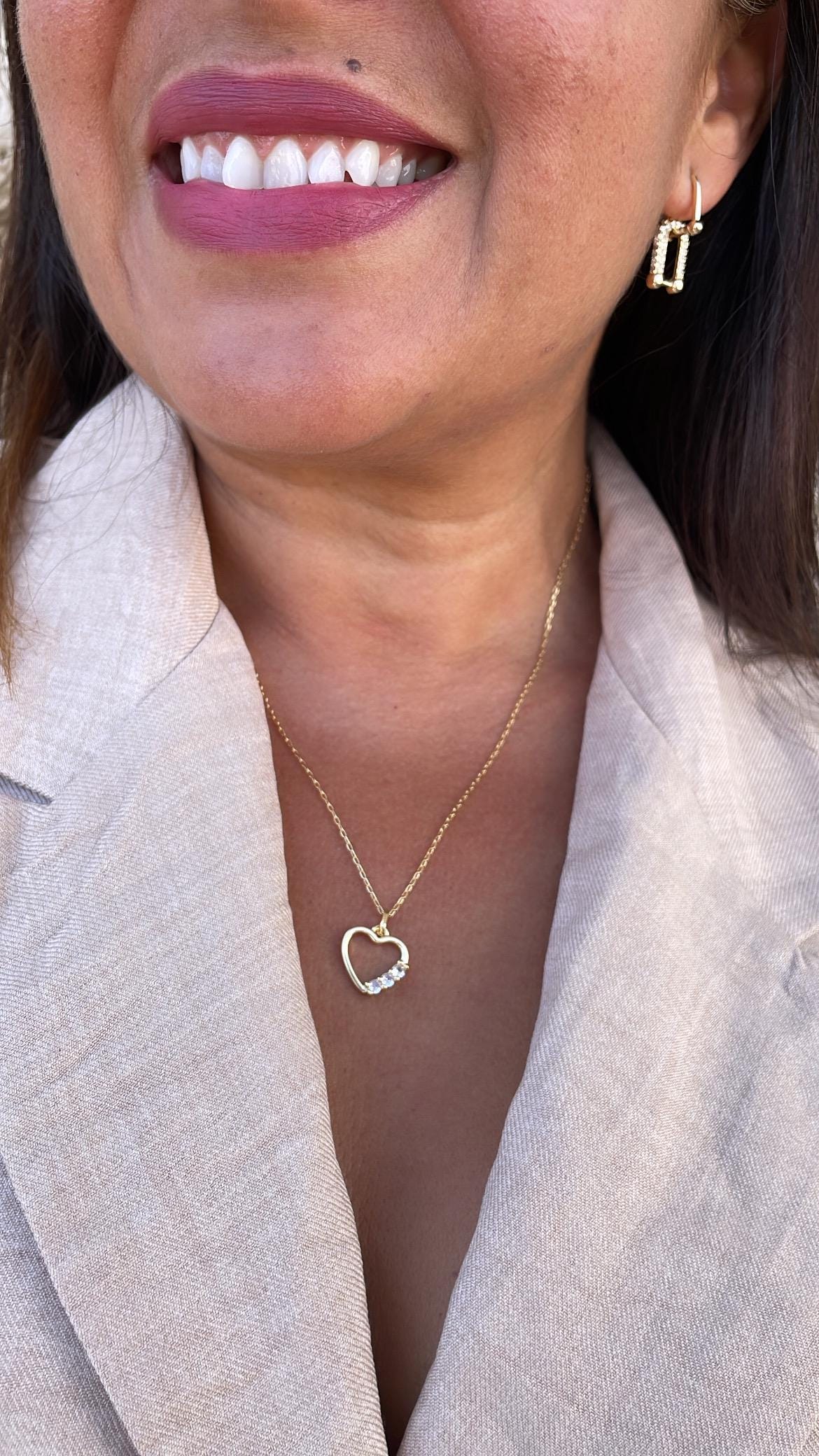 18k Gold Filled Smooth Heart Pendant With Round CZ Stones on Edge