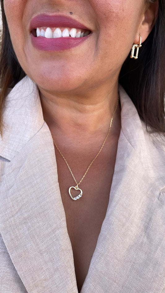 18k Gold Filled Smooth Heart Pendant With Round CZ Stones on Edge