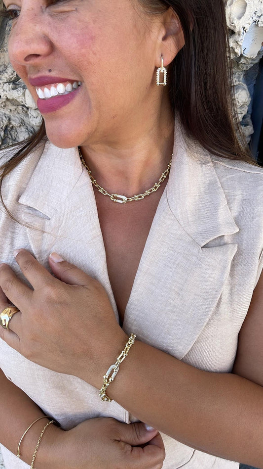 18k Gold Filled Bone with CZ Pave Necklace and Bracelet