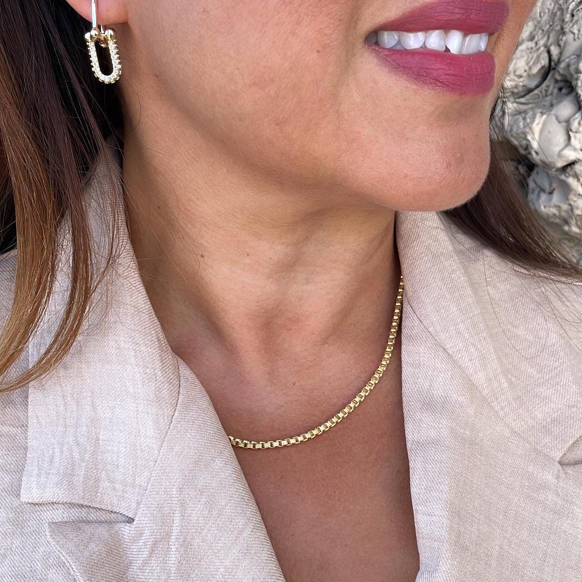 18k Gold Filled Scored Texture XL Link 3mm Box Chain Necklace