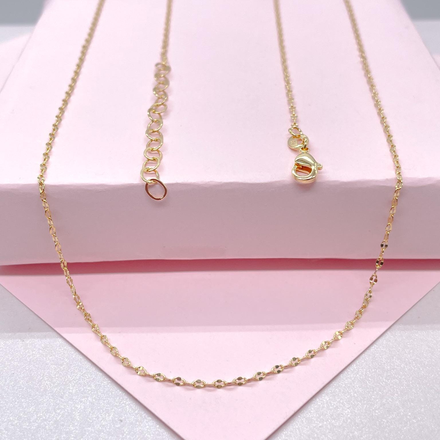 Dainty 18k Gold Filled Thin Sequin Mariner Link Chain