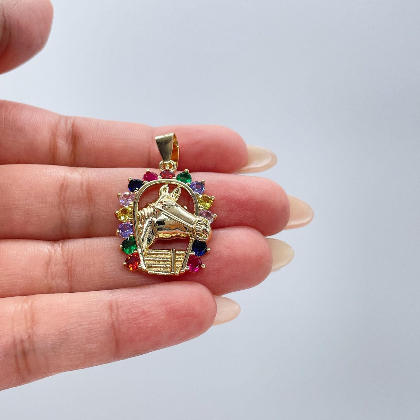 18k Gold Filled Multicolor Horse Shoe Engraved Pendant, Western theme, Cowboy Themed pendant