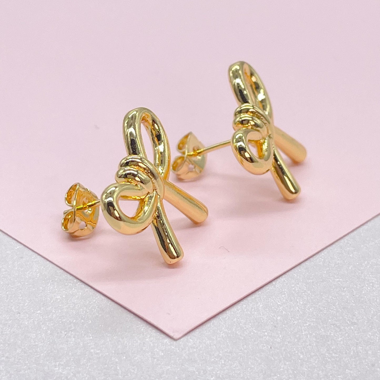 18k Gold Filled Plain Smooth Bow Studs, Available in 2 Styles
