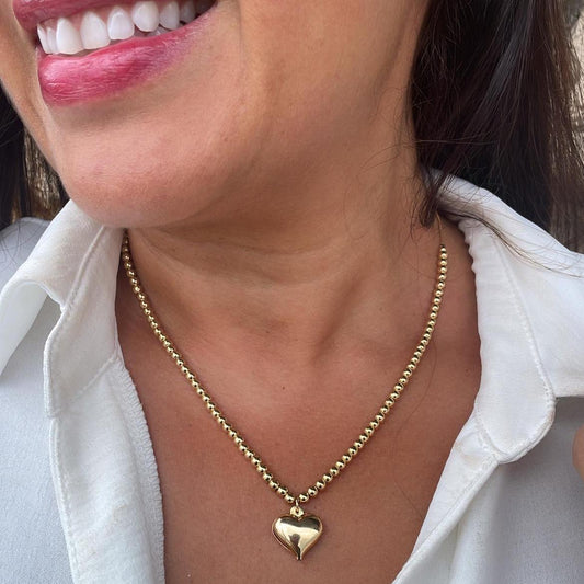 18k Gold Filled 4mm Beaded Choker With Heart Center