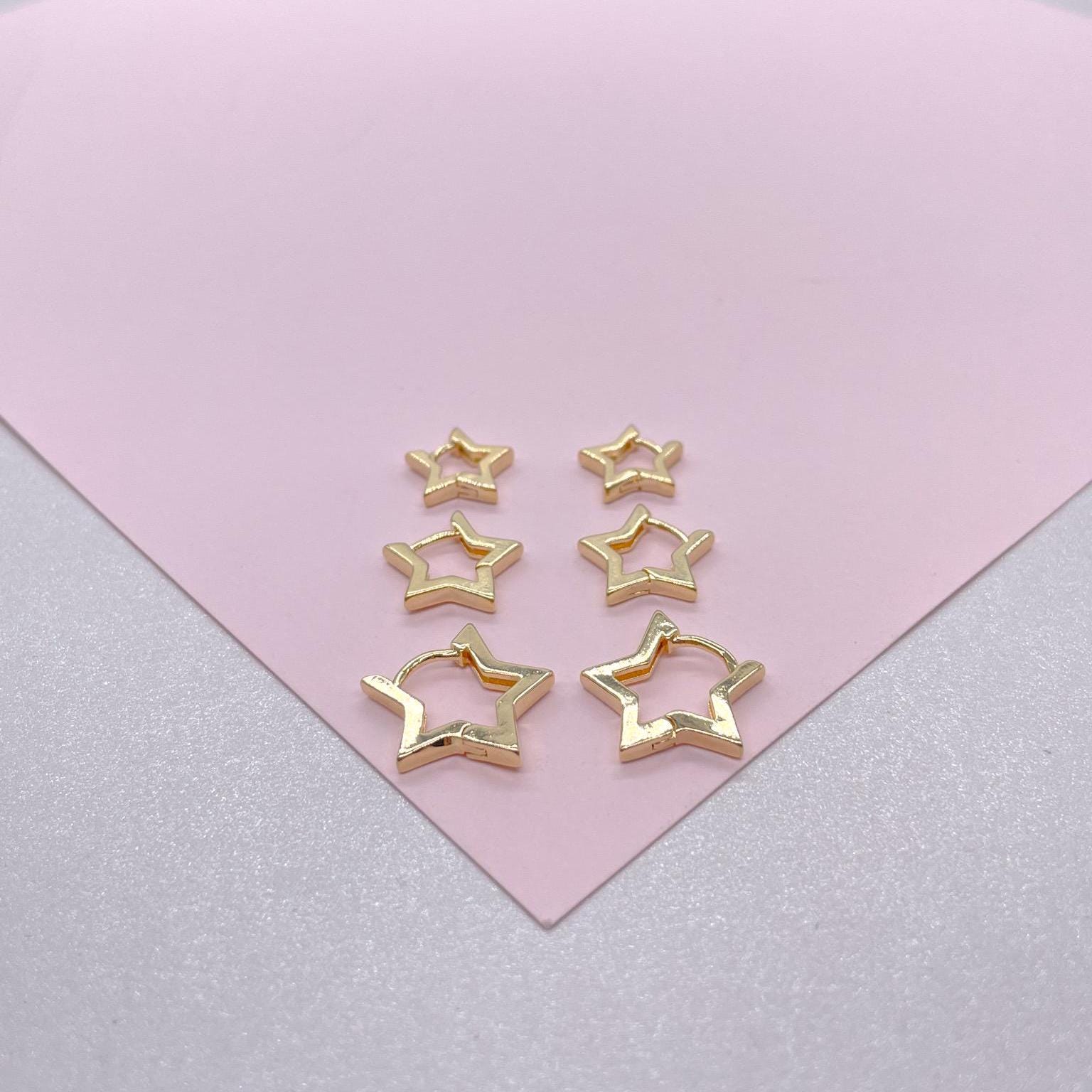 18k Gold Filled Set of 3 Star Stud Earrings
