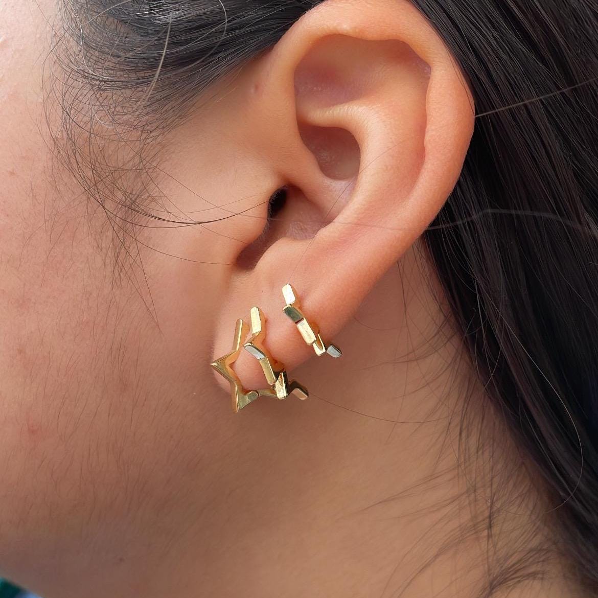 18k Gold Filled Set of 3 Star Stud Earrings