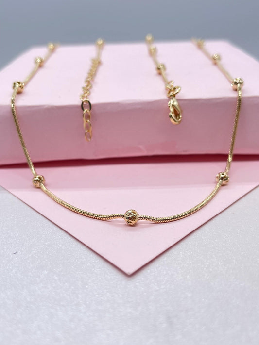 18k Gold Filled 1mm Satellite Snake Chain with Hollow Beads Attached