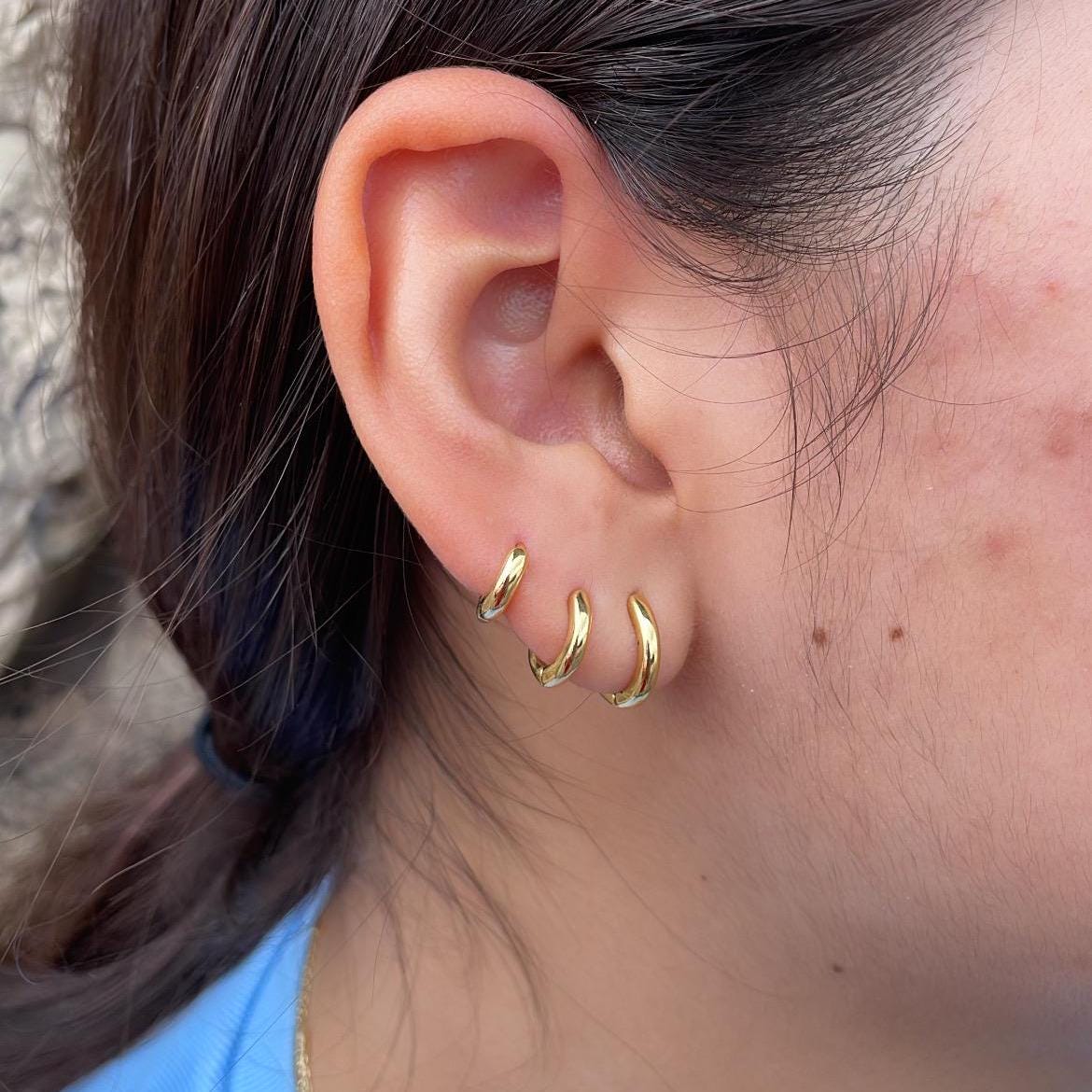 18k Gold Filled Set of 3 Huggie Hoops, Trio Earrings