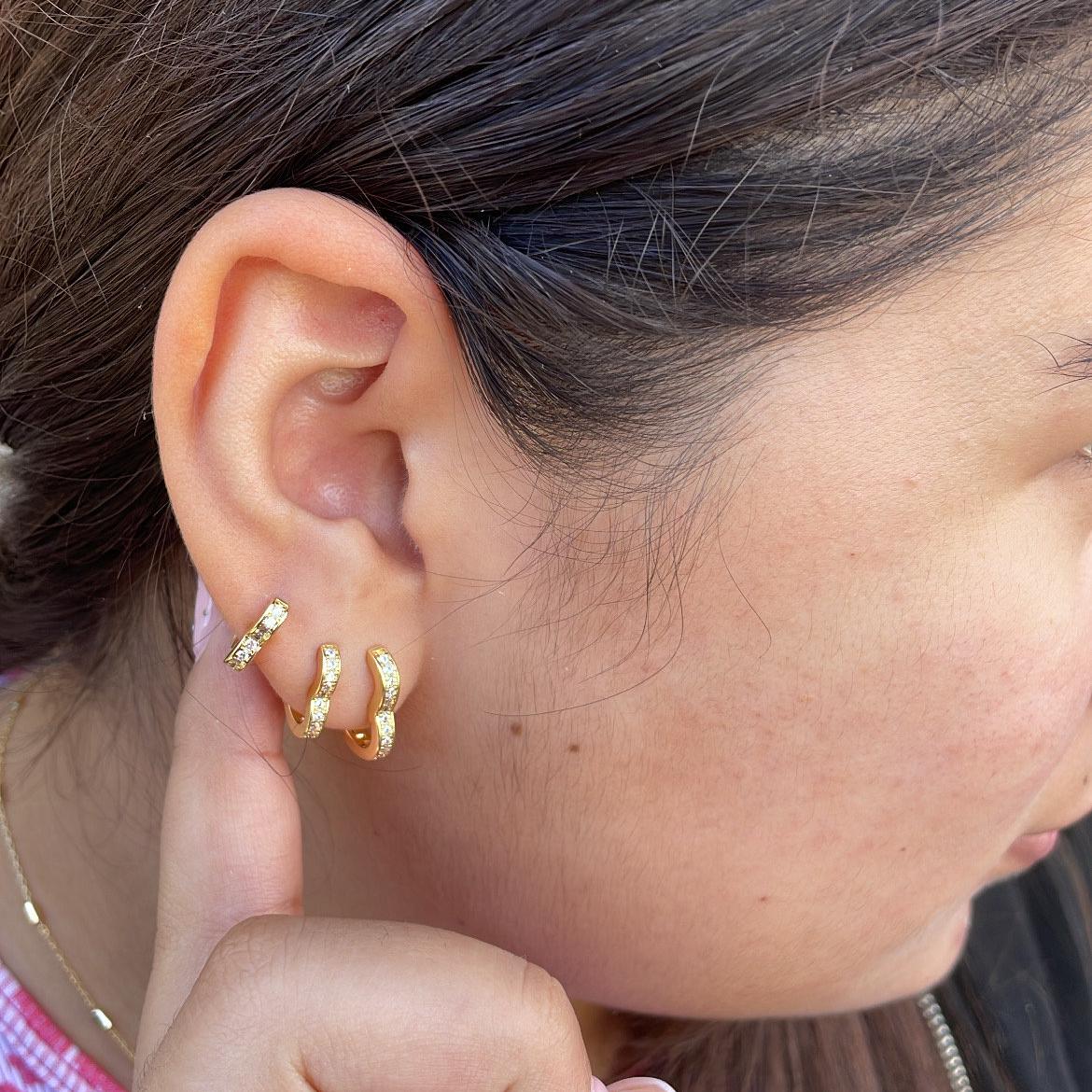 18k Gold Filled Set of 3 Simple Heart Shaped CZ stone Huggie Earrings