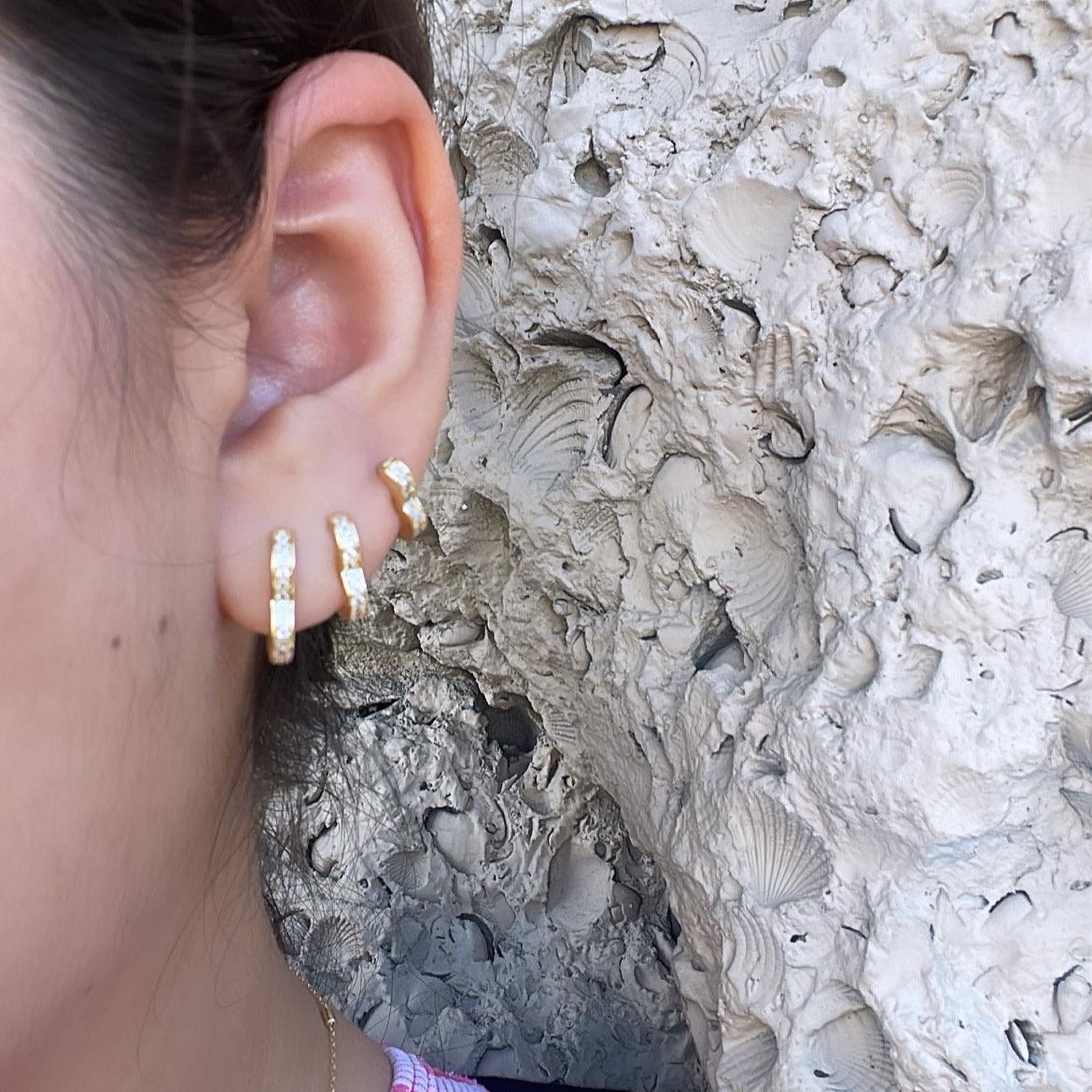 18k Gold Filled Set of 3 Simple Heart Shaped CZ stone Huggie Earrings