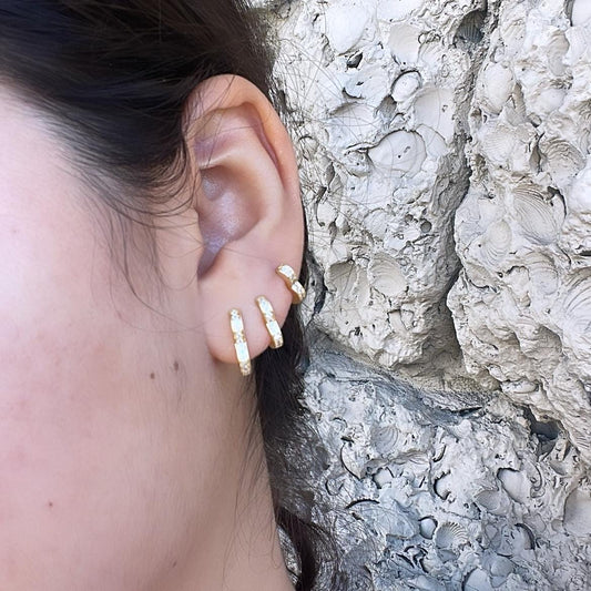 18k Gold Filled Set of 3 Simple Heart Shaped CZ stone Huggie Earrings