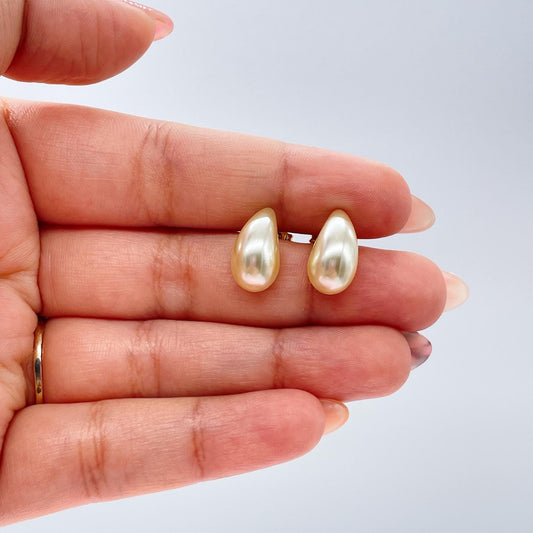 18k Gold Filled Chunky Smooth Pearl Tear Drop Earring